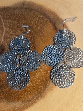 Silver Floral Filigree Drop Earrings
